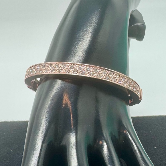 Rose Gold Tone Pave Crystal Hinged Bangle Bracelet Made with Swarovski Crystals - Picture 5 of 11